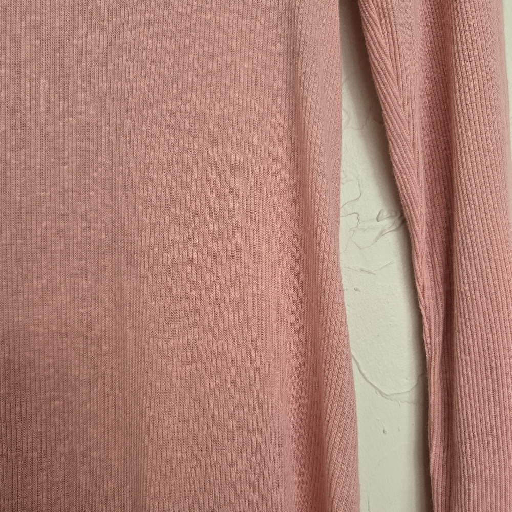 Free People Ribbed Lightweight Button Up Pink Dusted Sweater, L - Picture 8 of 11